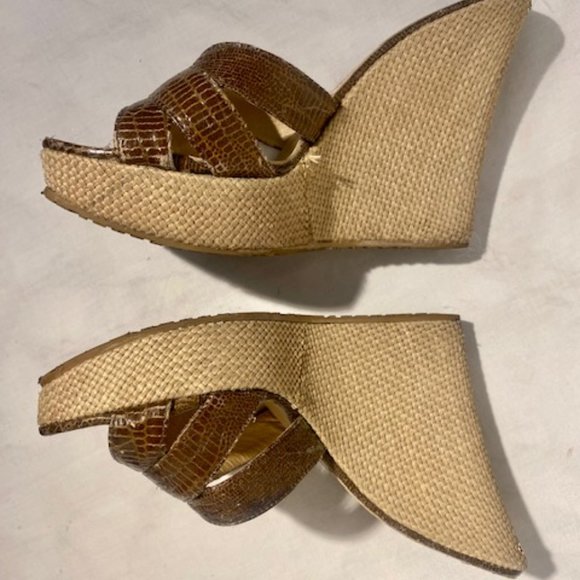 Authentic Jimmy Choo Brown Espadrille Wedges Womens Size 6.5 - Picture 1 of 5